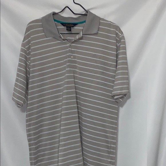 Brooks Brothers Gray Polo Shirt Classic Striped Design MENS LARGE EUC CLEAN - Picture 1 of 12